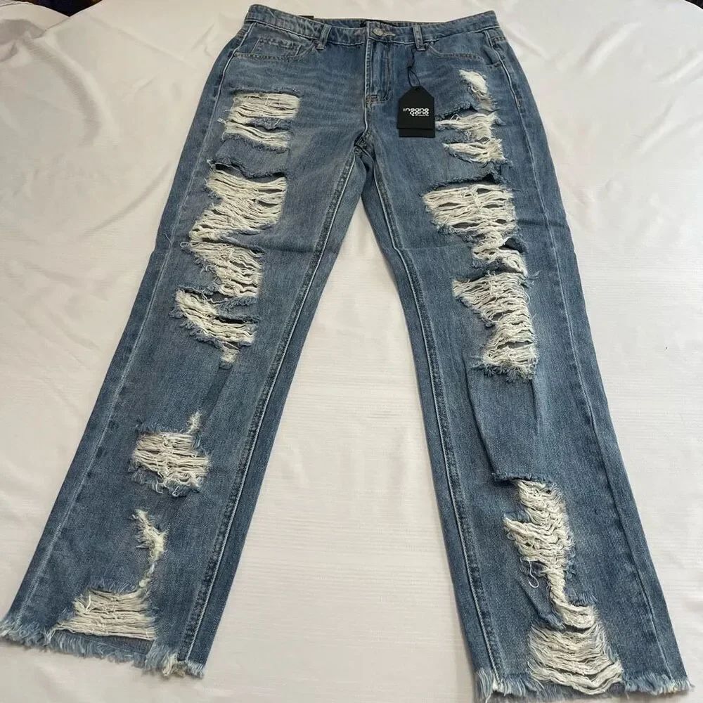 NWT Insane Gene Heavy Distressed Straight Denim Jeans Size 9/28 New